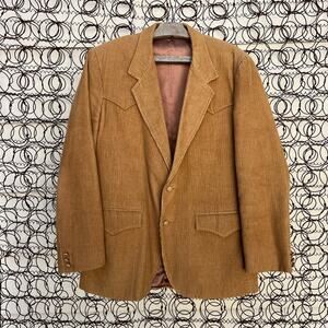 Vintage 90s Pioneer Wear Orange Brown Corduroy Cowboy Western Blazer Size 40